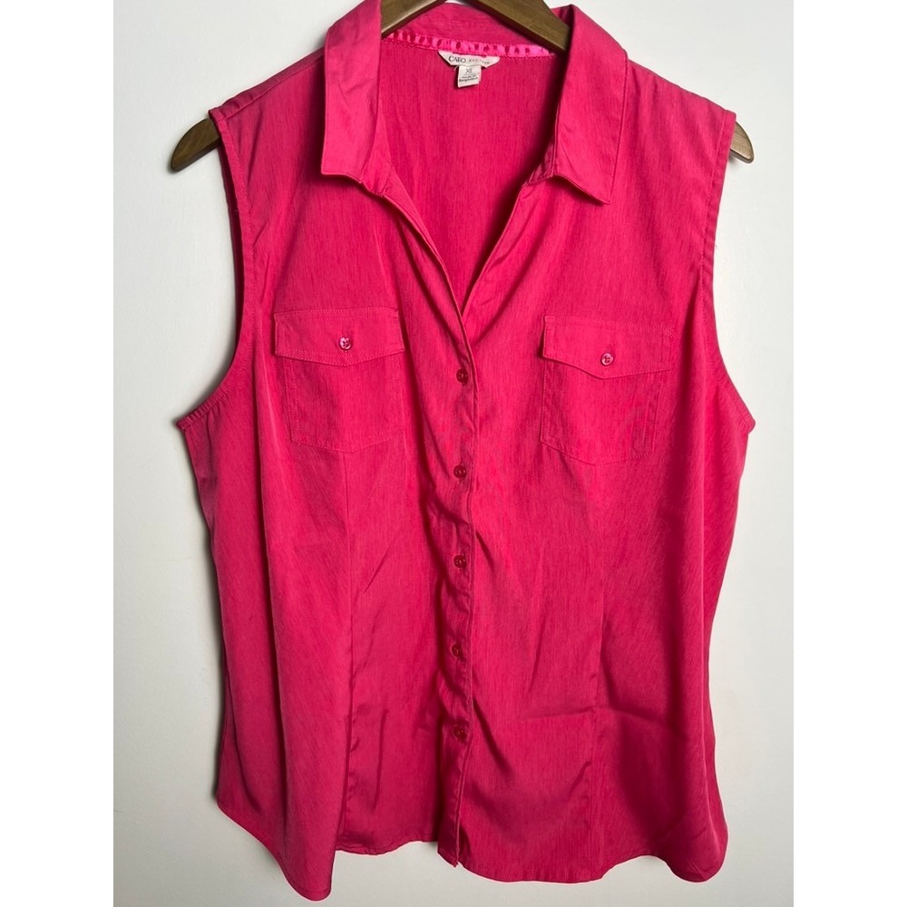 Cato XL Hot Pink Sleeveless Button Down Top Chest Pockets Chic Old Money Office